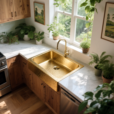 Handmade Apron Front Farmhouse Sinks Stainless Steel Hammered Texture Sink Single Bowl Vintage Luxury Design Matte Black Golden Undermount Kitchen Sink For Apartment