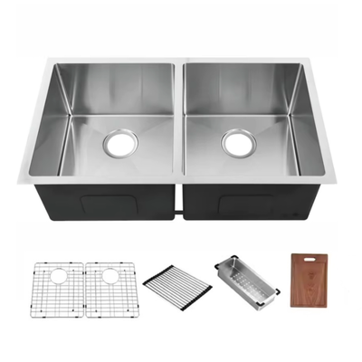 Popular 304 Stainless Steel Double Bowl Kitchens Sinks Multi Functional Sink With Accessories